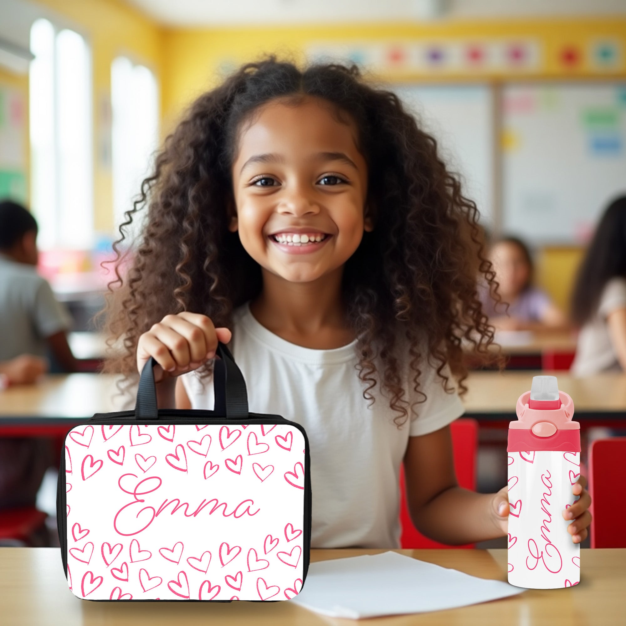 Heart Lunch Box and Water Bottle Set for Girls, Personalized First Day of School Gifts