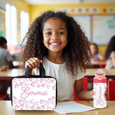 Heart Lunch Box and Water Bottle Set for Girls, Personalized First Day of School Gifts