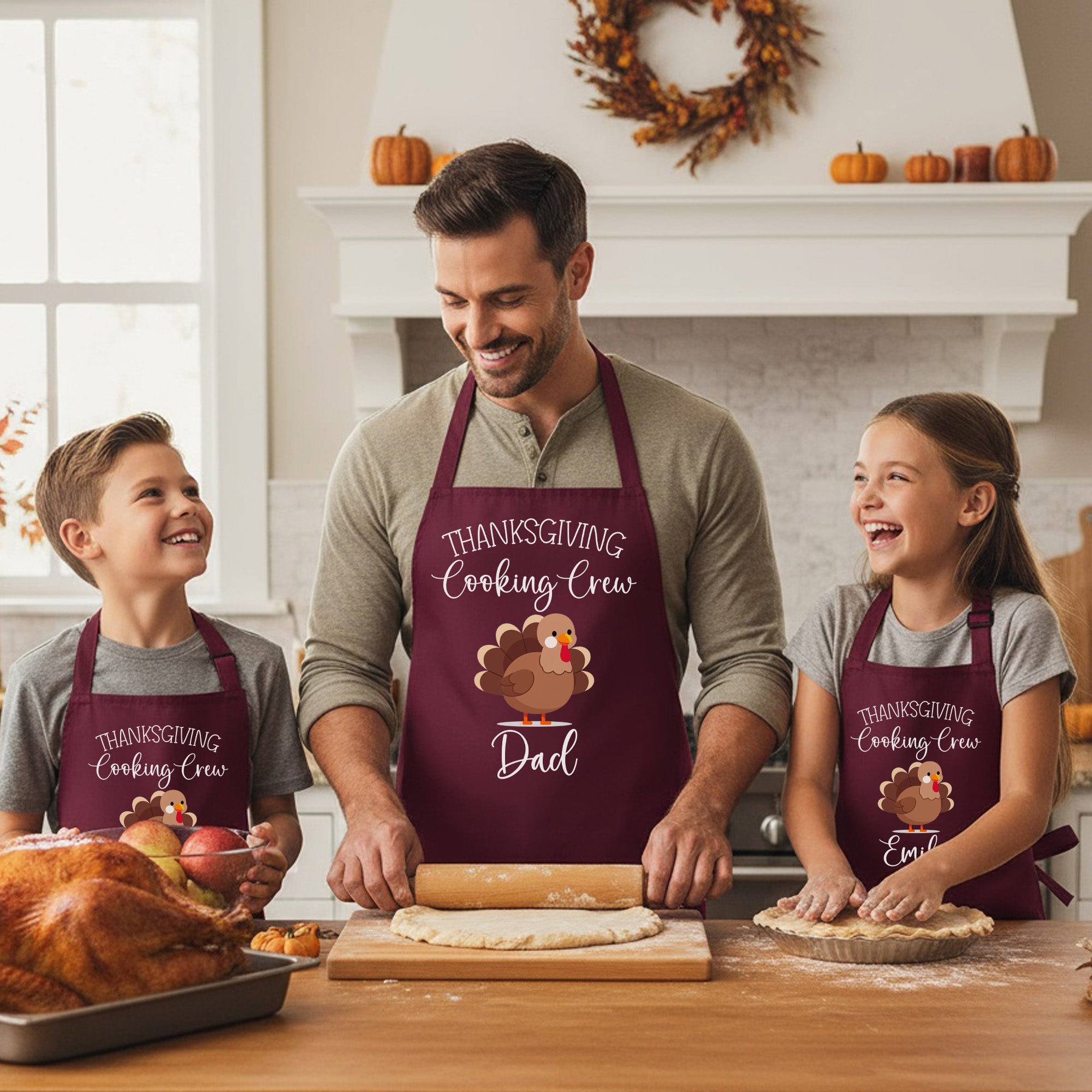 Thanksgiving Cooking Crew Personalized Family Matching Aprons for Adults and Kids