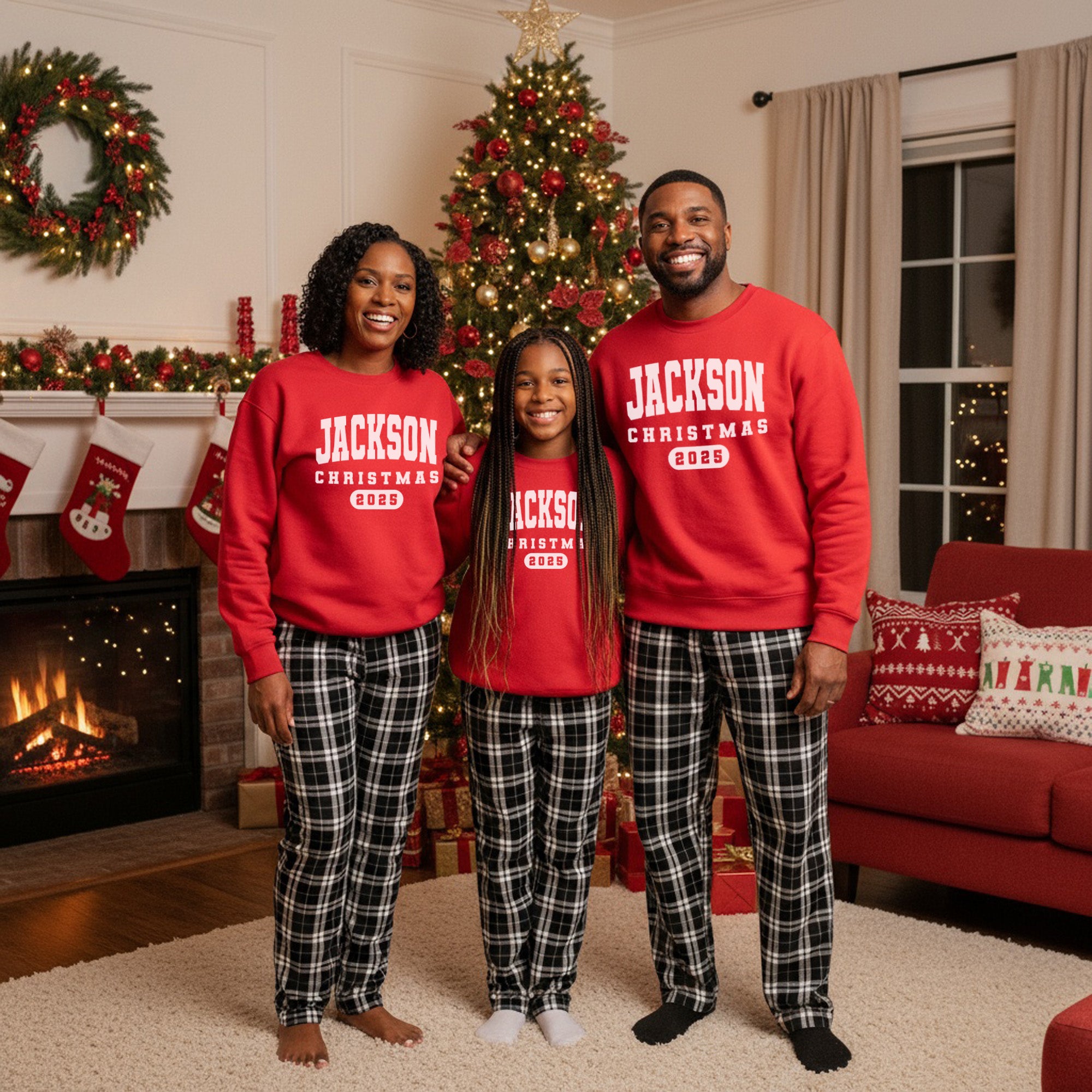 Varsity Letter Matching Family Christmas Pajamas Set for Kids and Adults