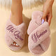 Cute Personalized Fluffy Slippers for Quinceanera, Mis Quince Slippers, Quinceanera Gifts, Mama de la Quince Slippers, Quince Squad Slippers