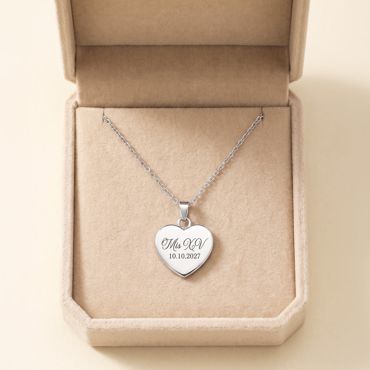 Mis XV Heart Shape Necklace with Engraved Date