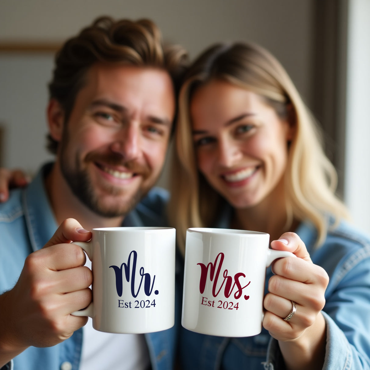Custom mug gift set for couples. Mr and Mrs mug gift ideas.