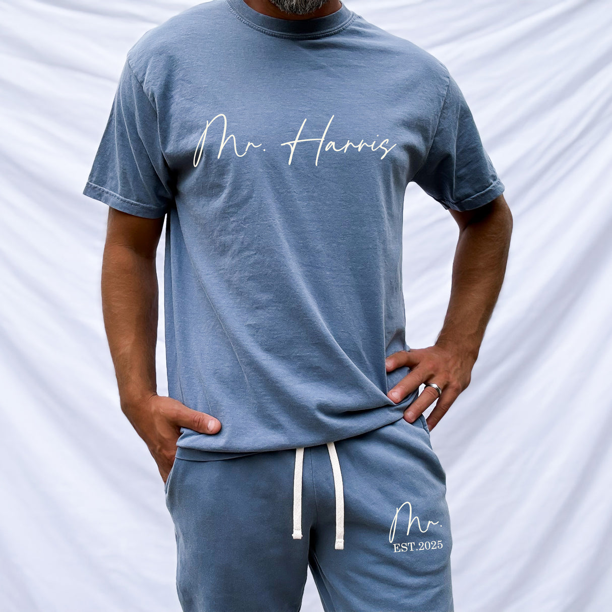 Two piece set for groom. Honeymoon loungewear set for groom.