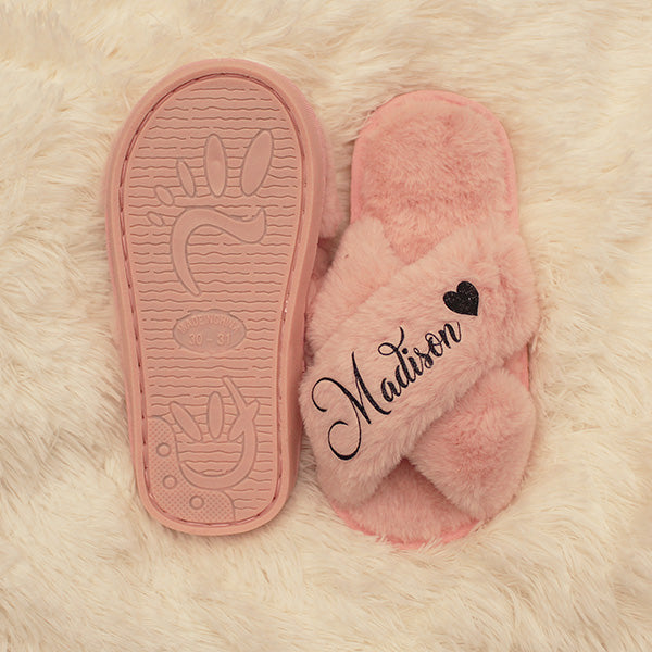 Personalized Fluffy Girls Slippers for Kids Ages 3 to 10 Years - Non-Skid Open Toed Style - Flower Girl Slippers - Slippers for Birthday Parties & More