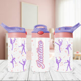 Personalized girls water bottle for dance with custom name and spill-proof flip lid, perfect as a back to school or birthday gift.