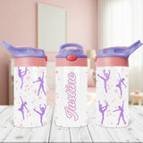 Personalized girls water bottle for dance with custom name and spill-proof flip lid, perfect as a back to school or birthday gift.
