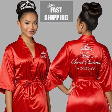 Personalized Sweet Sixteen Getting Ready Robes with Name and Date - Gifts Are Blue