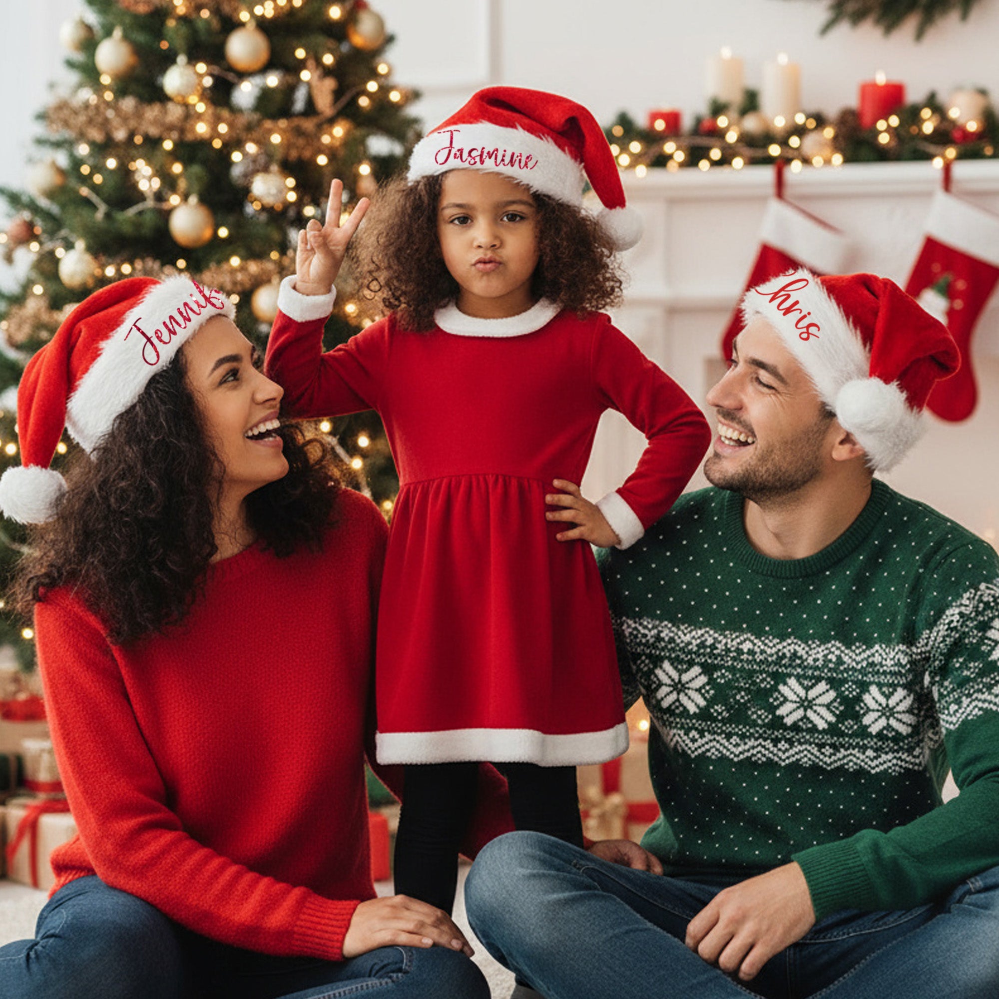Personalized Santa Hats with name for Family, Friends, and Christmas Parties, Variety of Styles