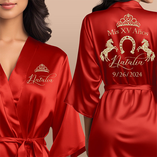 Personalized Mis XV Anos Charro Robe and Slipper Getting Ready Set