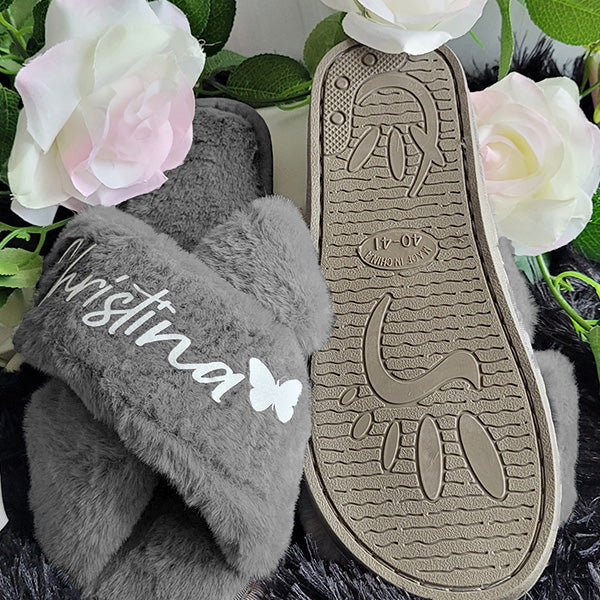 BluChi Personalized Fluffy Slippers for Women/ Bridesmaid & Bride Gift