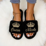 Queen Fluffy Slide Slippers for Women Personalized with Name, Custom Gifts for Her