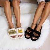 College slippers for girls featuring school colors and logos, ideal for dorm life and campus wear.