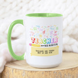 Customizable coffee mug featuring a teachers name in elegant lettering,  perfect for educator gifts