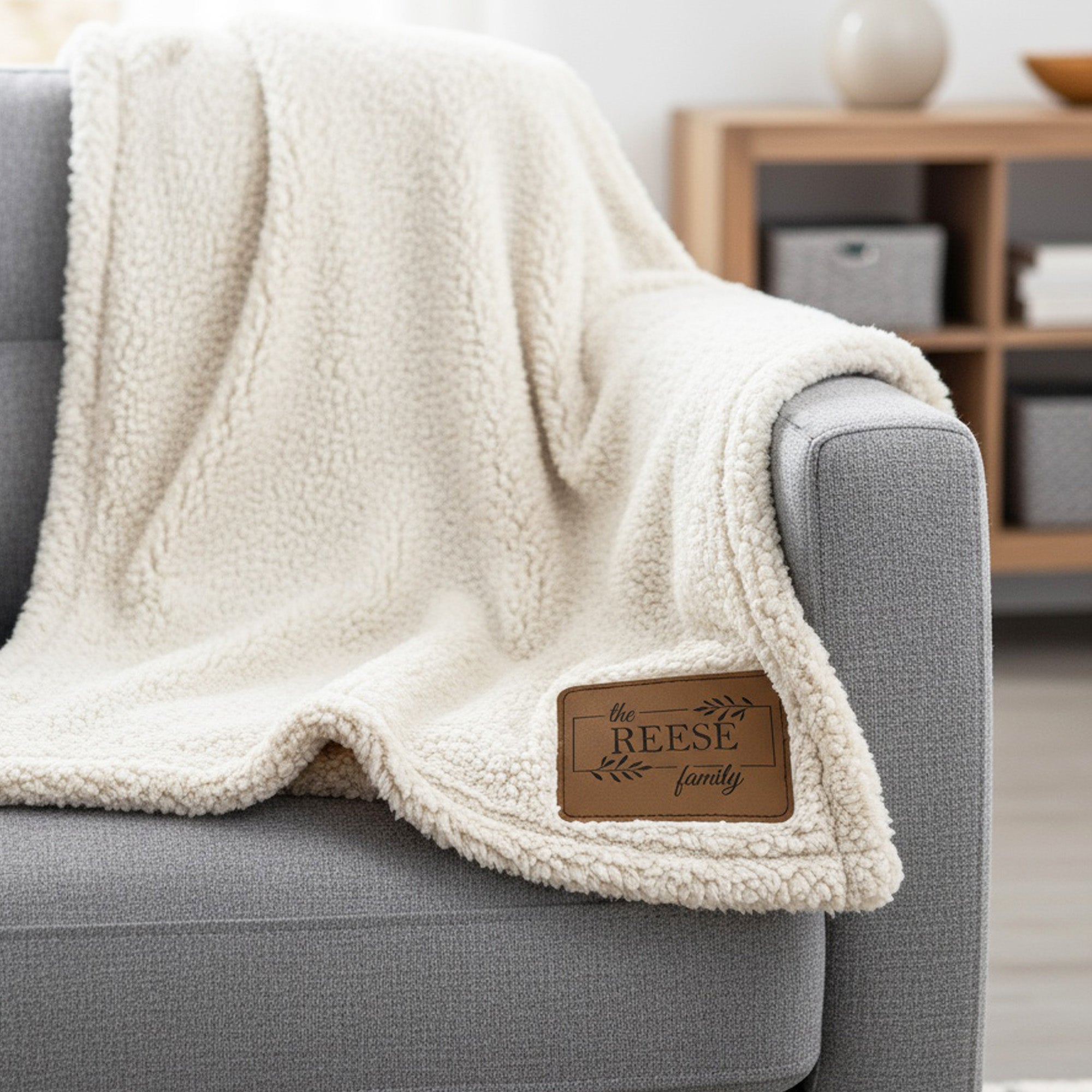 Plant Box w Last Name Personalized Throw Blanket with Leather Patch, Custom Family Gifts