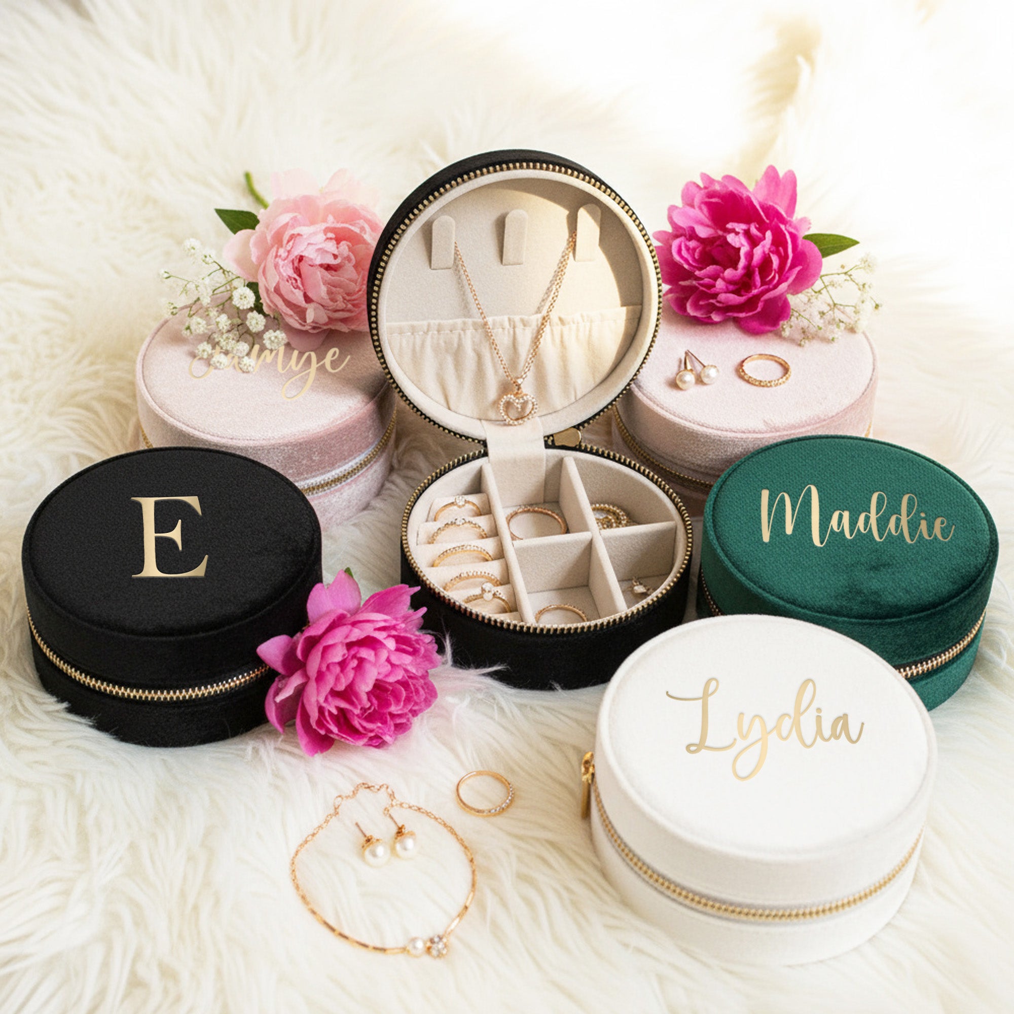 Velvet Travel Size Jewelry Box with Personalized Name, Custom Gifts for Her