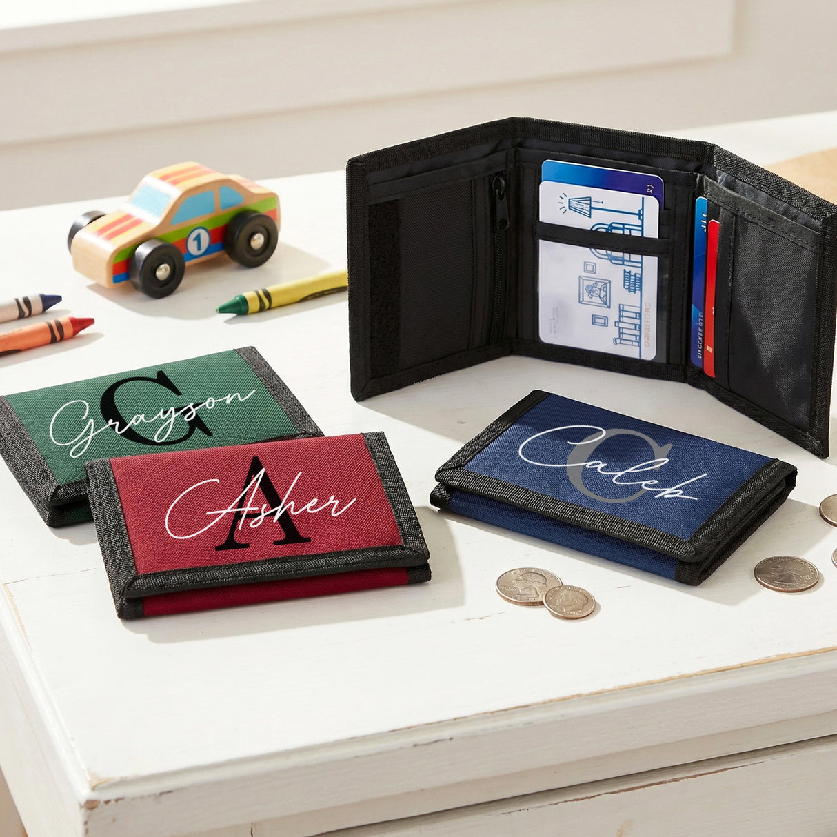 Personalized Wallets for Kids with Name and Initial, Gifts for Boys
