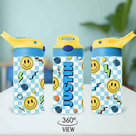 Custom kids water bottle with name ideal for elementary and preschool personalized school drinkware and back to school accessories.