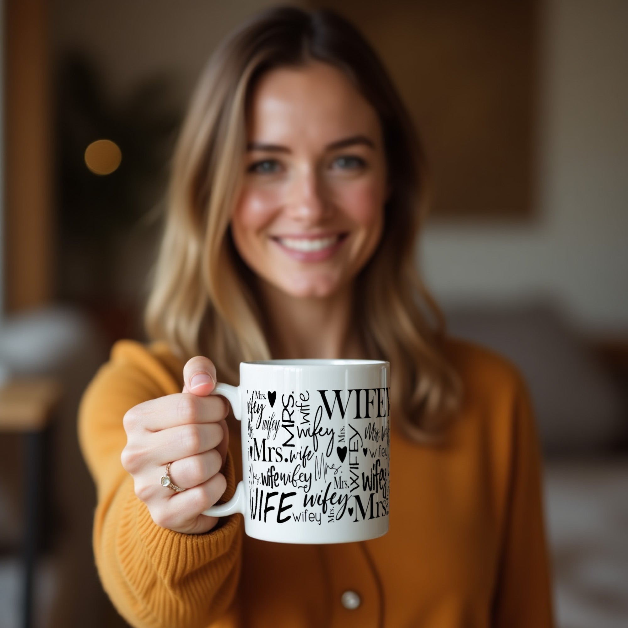 Engagement mug set with matching Wifey and Hubby coffee cups.