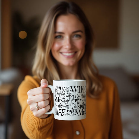 Engagement mug set with matching Wifey and Hubby coffee cups.