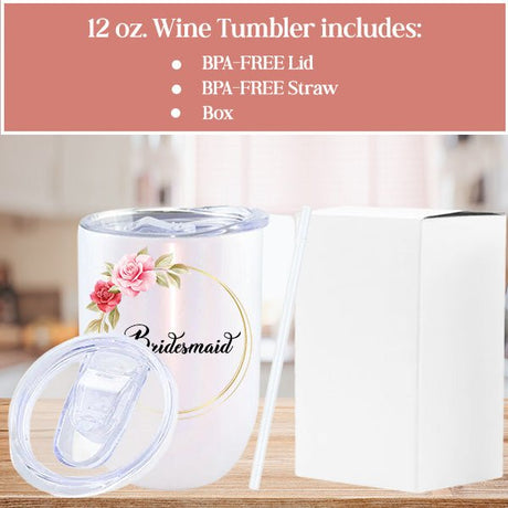 Personalized Bridesmaid Wine Tumblers with Custom Floral Design & Text - Gifts Are Blue