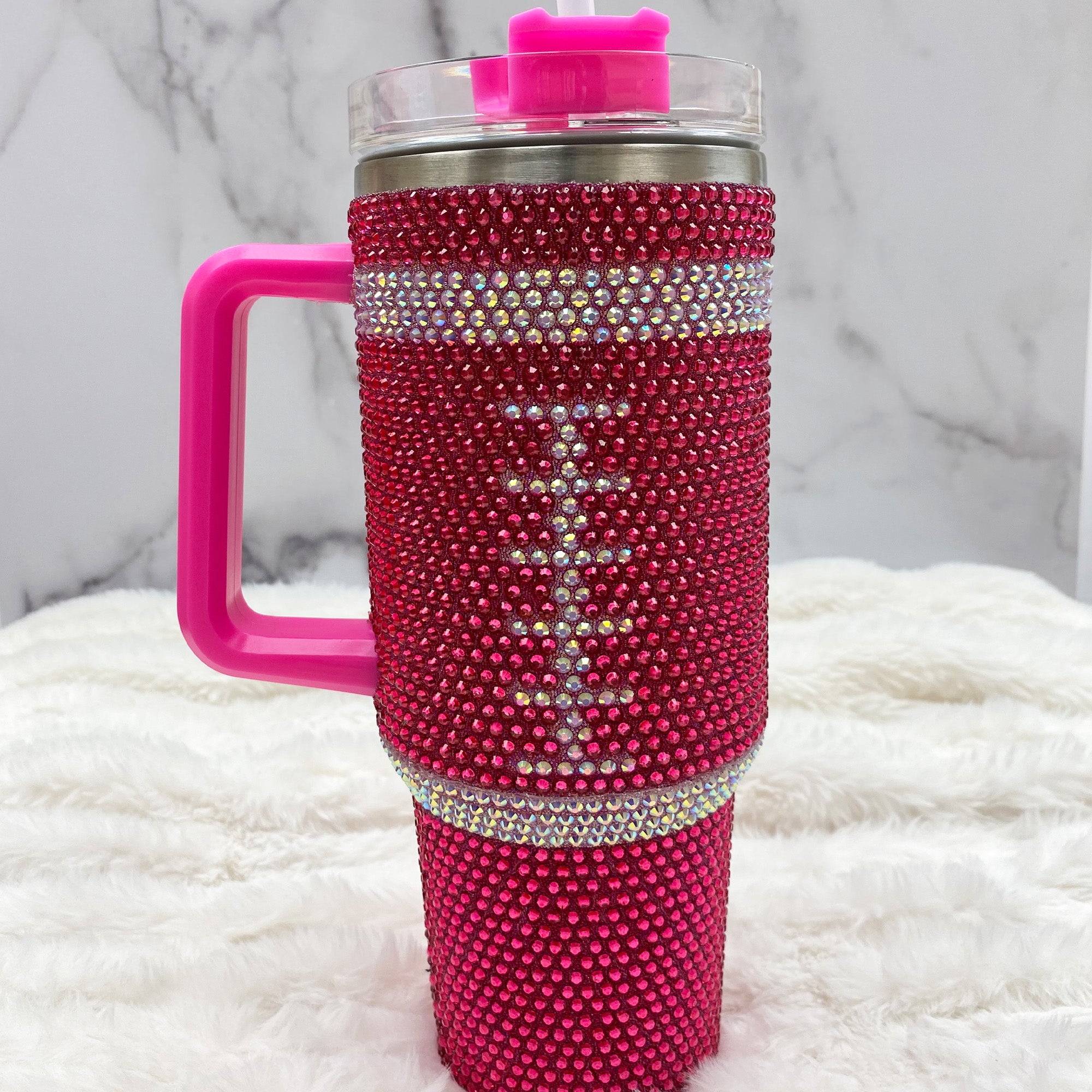 Cute tumbler with lid, straw and handle for easy carrying.  all SKUs