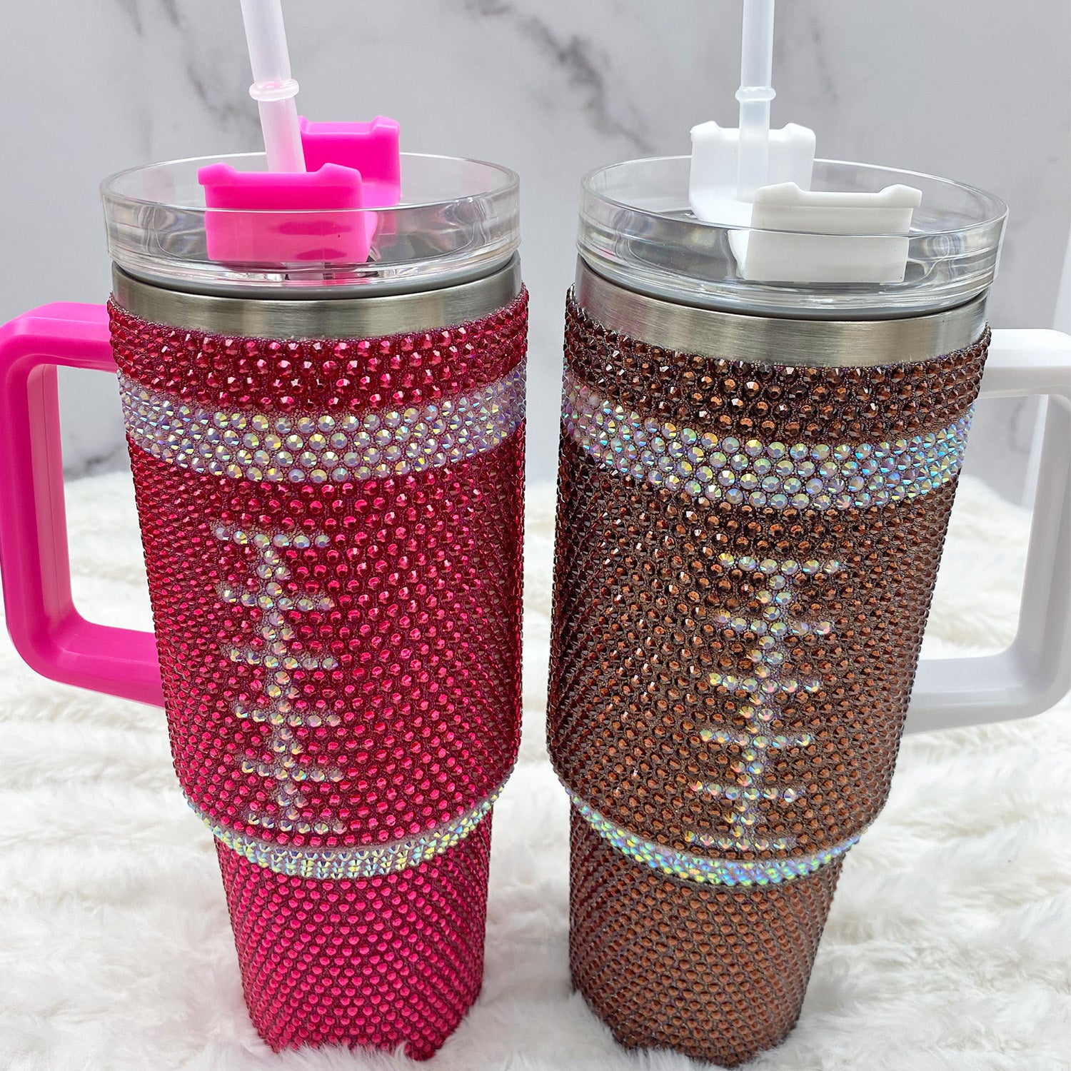 Pink and Brown Rhinestone Tumblers with Football design.  all SKUs