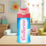 Personalized back to school water bottle for girls with custom fairy name design, perfect for keeping kids hydrated throughout the school day.