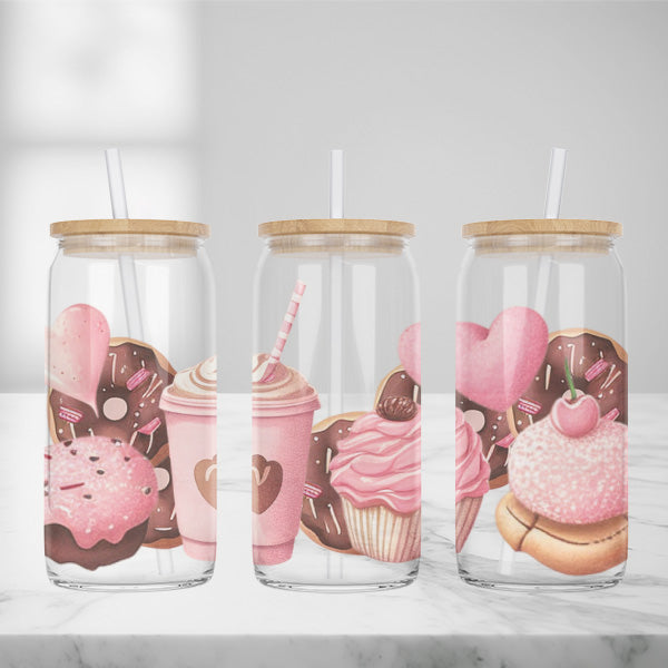 Cute and Humorous Valentines Day Glass Iced Coffee Tumblers in Multiple Designs