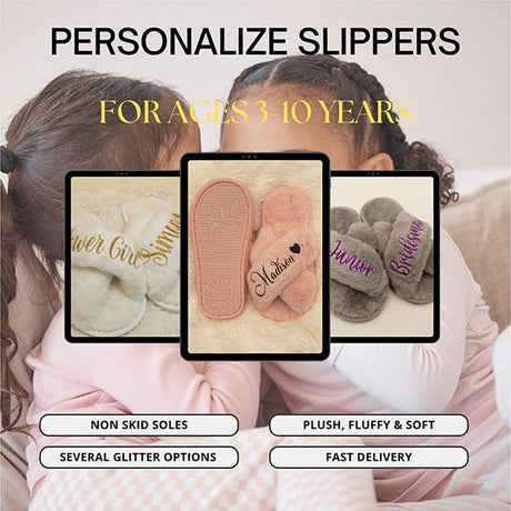 Cute and Fluffy Girls Personalized Slippers for Birthday Gifts and Dance Recitals - Gifts Are Blue