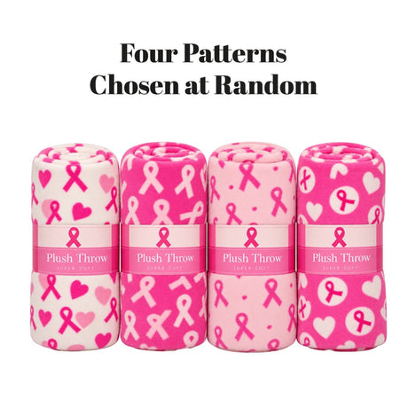 Pink Ribbon Plush Teddy Bear and Plush Throw Blanket Set - Gifts Are Blue