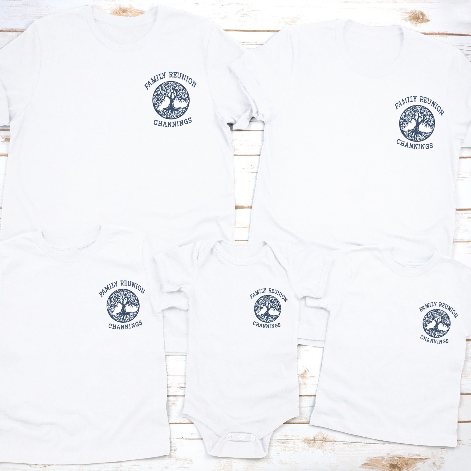 Personalized family reunion shirts with name, custom matching family T-shirts for fam photos.