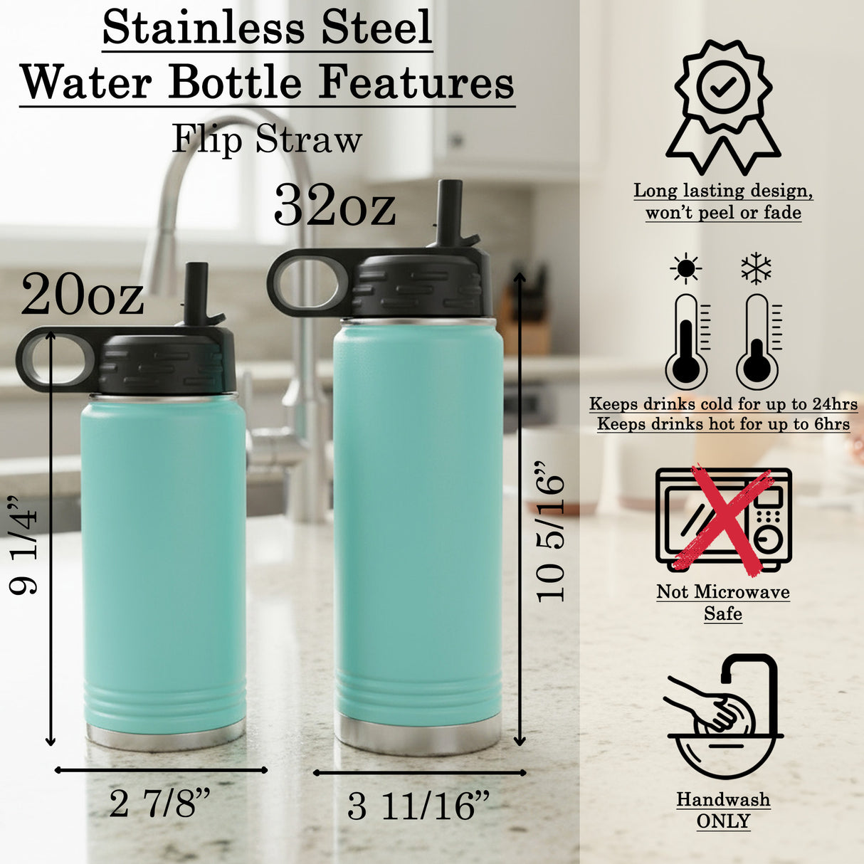 Polar Camel Personalized Water Bottle with Name for Teen Boys and Kids