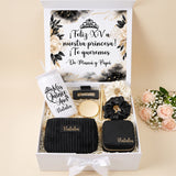 Black and Gold Quinceanera Gift Box w Rhinestone Cup and Jewely Box