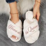 Cute Personalized Fluffy Slippers for Quinceanera, Mis Quince Slippers, Quinceanera Gifts, Mama de la Quince Slippers, Quince Squad Slippers