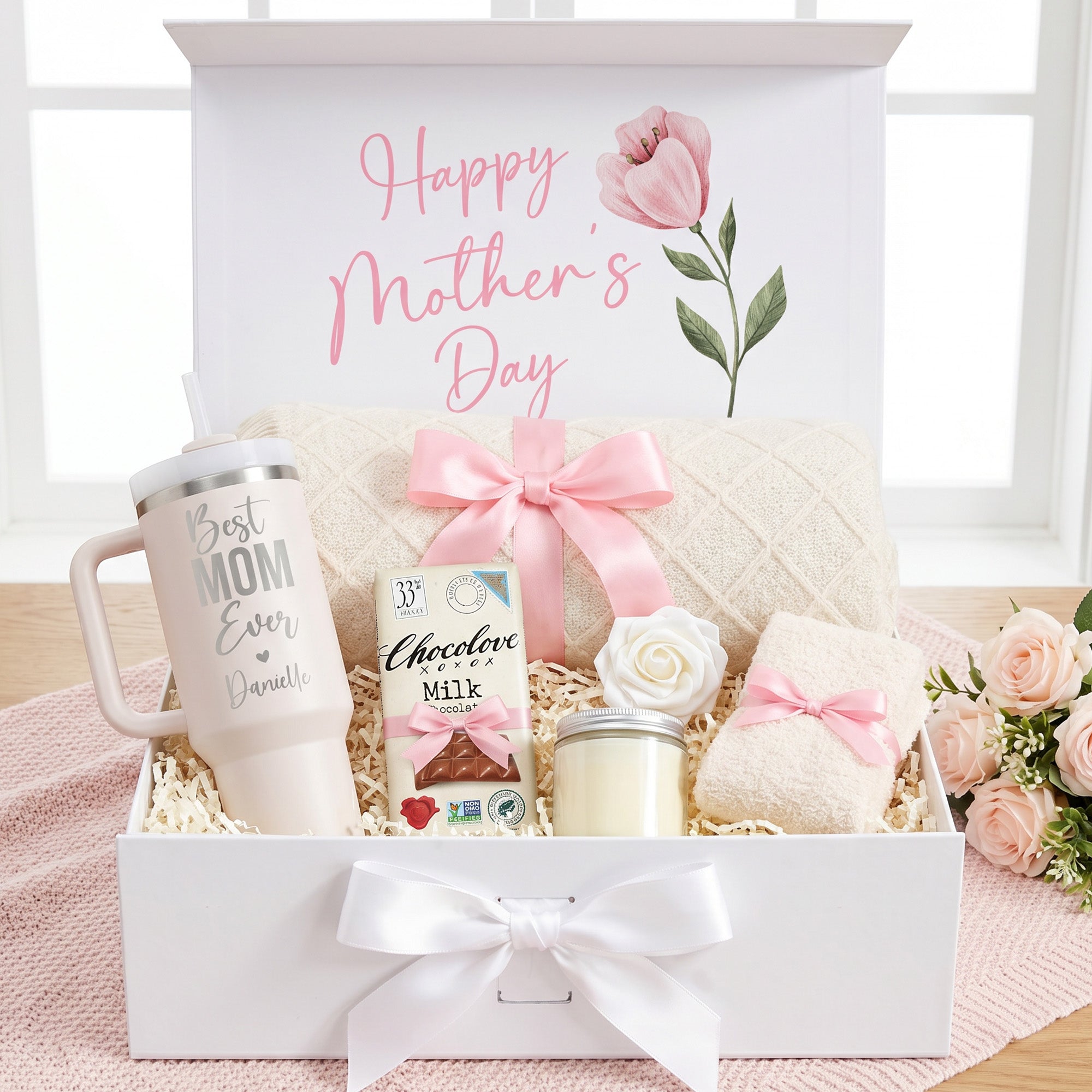 Sweet & Snuggly Personalized Mom Gift Box with Blanket and Fuzzy Socks