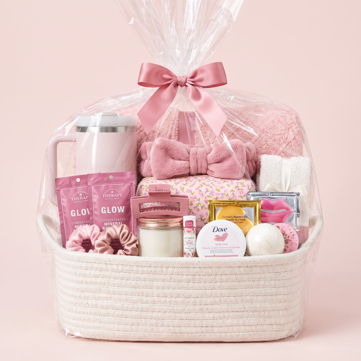 Blush and Glow Pamper Self Care Gift Basket for Her