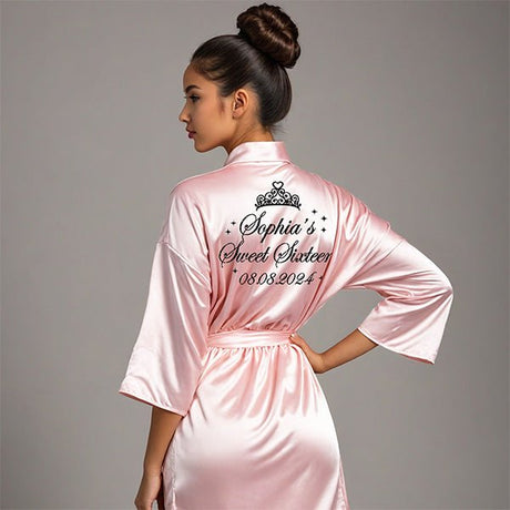 Pretty Sweet Sixteen Robe and Slipper Set Personalized With Name and Date - Gifts Are Blue