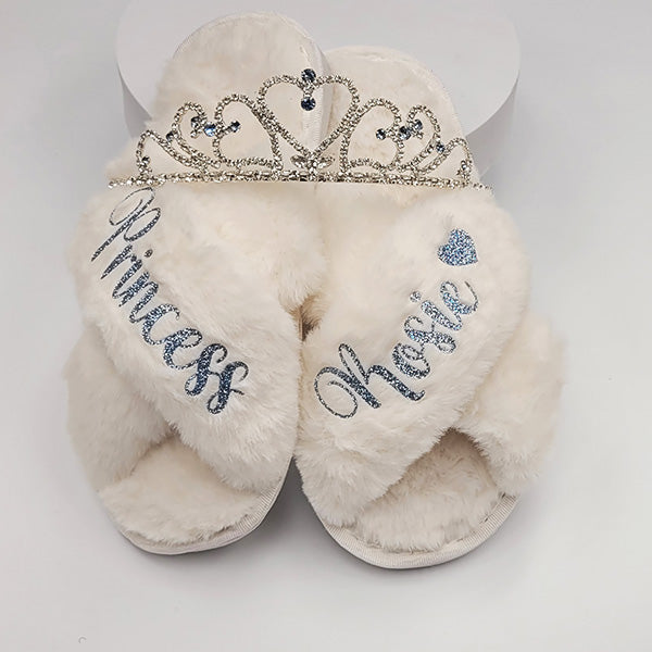 Personalized Fluffy Girls Slippers for Kids Ages 3 to 10 - Non-Skid Open Toed Style - Flower Girl Slippers - Slippers for Birthday Parties