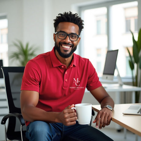 Red personalized corporate polos. Customized polos for companies.