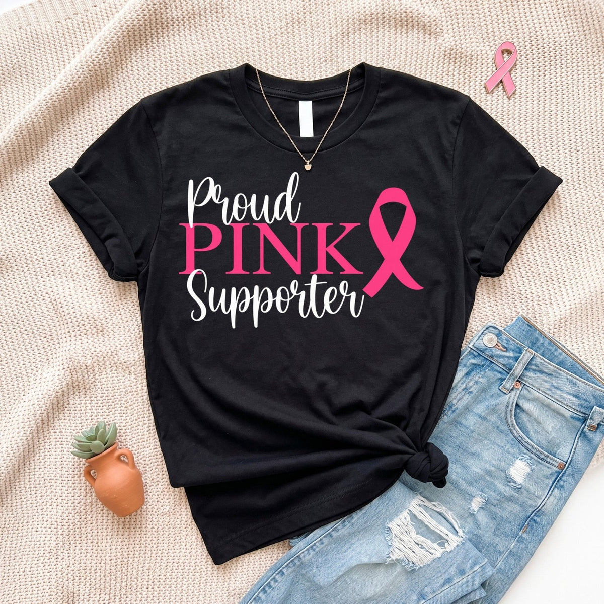 Proud Pink Supporter Breast Cancer Awareness Month T-Shirt - Gifts Are Blue