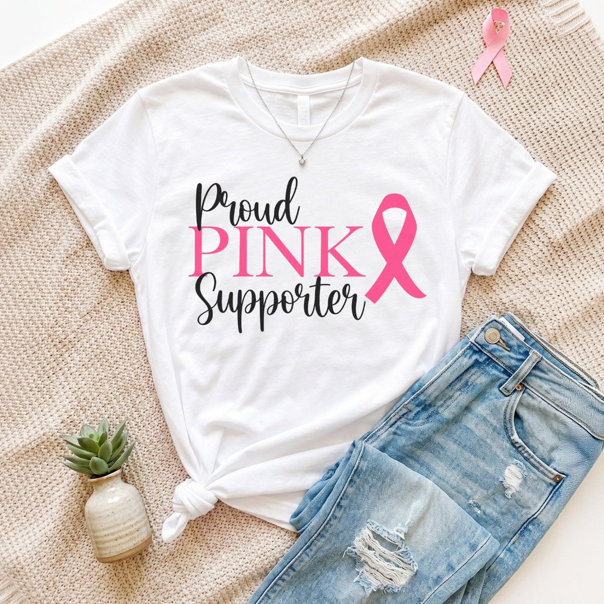 Proud Pink Supporter Breast Cancer Awareness Month T-Shirt - Gifts Are Blue
