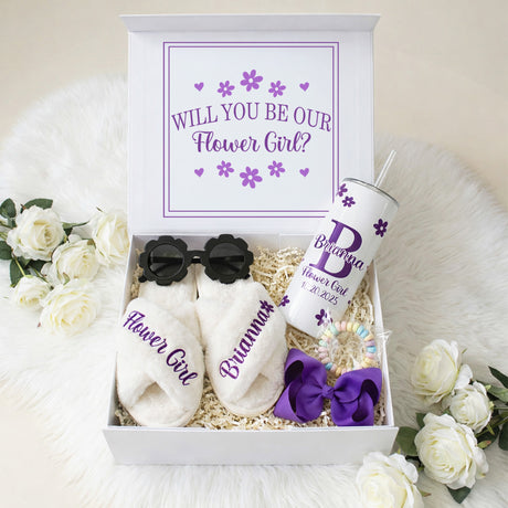 Sweet Pea Flower Girl Proposal Box with Fluffy Slippers & Tumbler