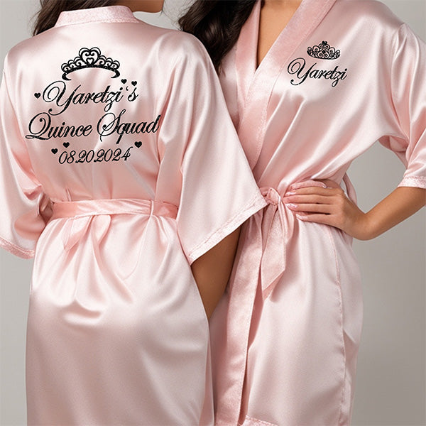 Personalized Mis Quince Robe Set with Slippers, Pretty Quinceanera Robes, Robes for Quinceanera Squad, Quinceanera Gifts, Satin Quince Robes