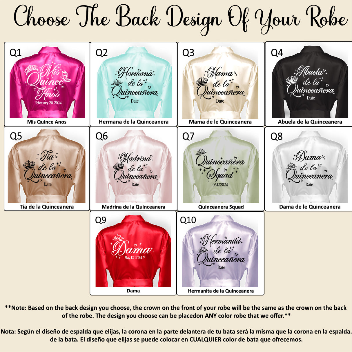 Personalized quinceanera robes for the entire squad. Pick your quince design. all SKUs