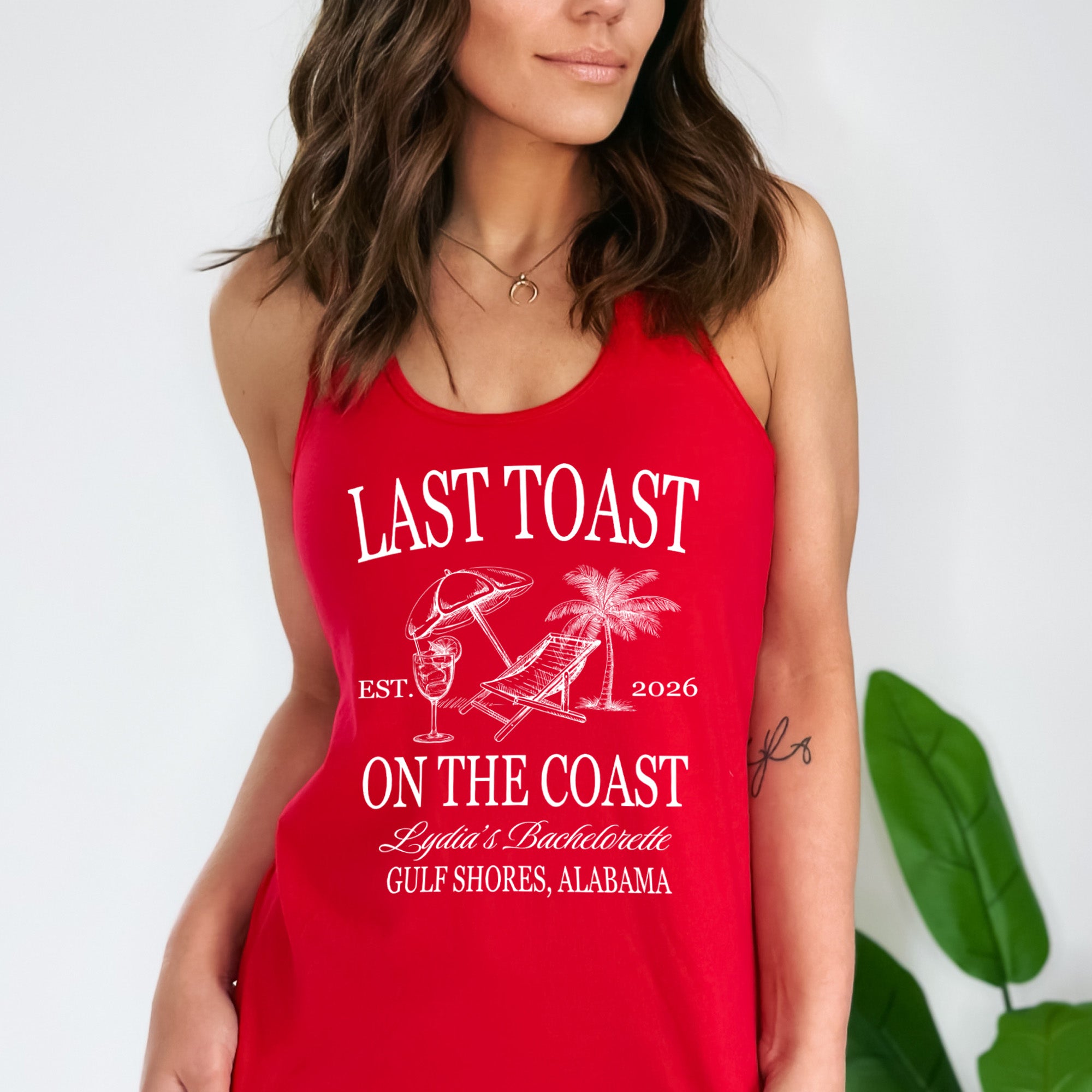 Custom Comfort Colors bachelorette tank tops, ideal for bridal parties looking for beach shirts with names and coastal themes.
