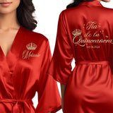 Beautiful quinceanera robes. Personalized satin robes for tia de la quinceanera. 