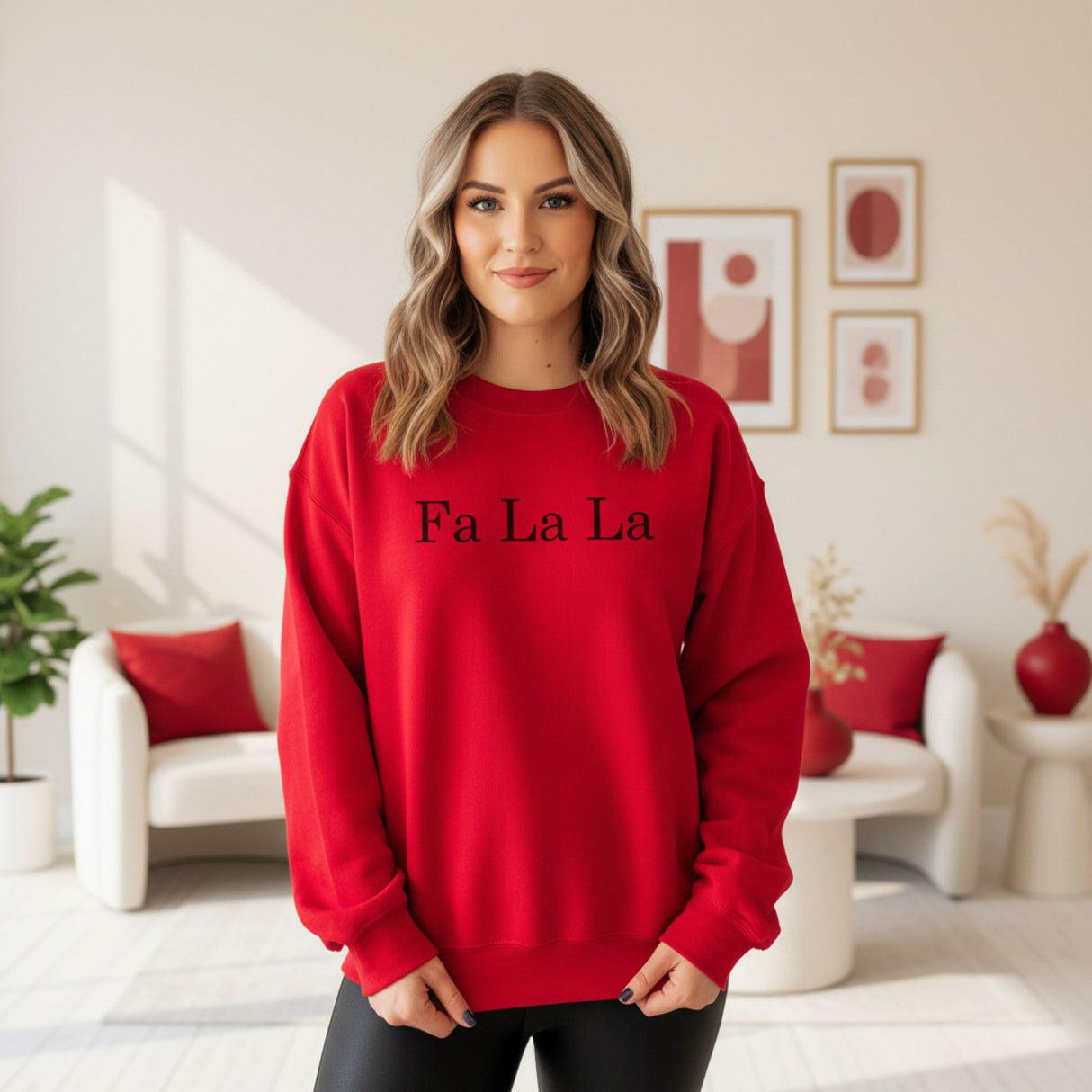Cute Fa La La Christmas Sweatshirt with Minimalist Glitter Print Design