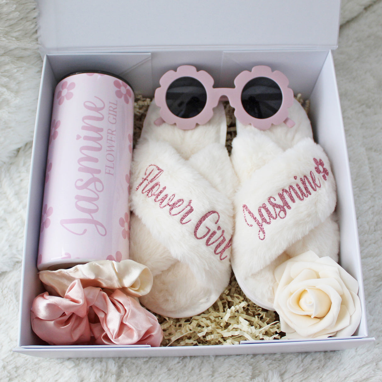 Pink flower girl proposal bundle box, personalized gifts perfect for bride gifts to flower girls. 