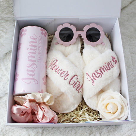 Pink flower girl proposal bundle box, personalized gifts perfect for bride gifts to flower girls. 